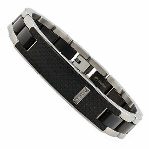 Bracelets | Men’s Titanium ID Bracelet with Black Carbon Fiber Inlay and CZ 8.5" Bracelets Black