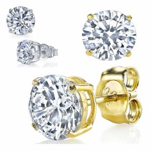 Earrings | 1.5 Carat TCW Casted Sterling Silver 925 Round Stud Earrings Clear CZ Cubic Zirconia Cubic Zirconia Rings Earrings