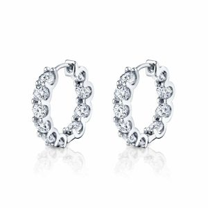 Earrings | 2 Carat TCW Moissanite Sterling Silver 925 Inside Outside Clip on Hoop Earrings Earrings Earrings