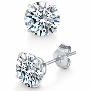 Earrings | Metal Masters Round Brilliant-cut Moissanite Stud Earrings 18K White Gold over Silver Butterfly Pushback Earrings Earrings