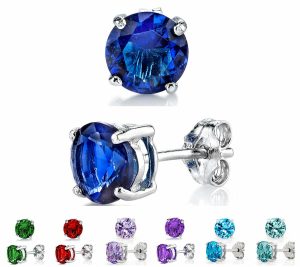 Mens Rings | 6MM 1.5 Carat TCW Casted Sterling Silver Round Stud Earrings Colored Cubic Zirconia White Rhodium Cubic Zirconia Rings Amethyst