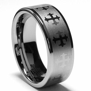 Mens Rings | 8MM Mens Tungsten Ring with Infinity Laser Etched Cross Design size 7 to 13 Jewelry Mens Rings