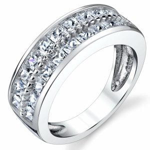 Mens Rings | Double Row Princess Cut Men’s Sterling Silver Wedding Band Engagement Ring with Cubic Zirconia 7.5mm Sizes 7 to 13 Cubic Zirconia Rings Mens Rings