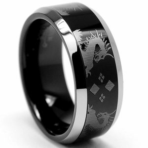 Mens Rings | Men’s Dragon Tungsten Ring Laser Etched Black 8MM Sizes 7-12 Jewelry Black