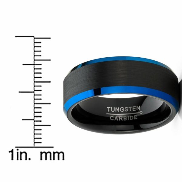 Mens Rings | Men’s High-Polish Black Blue Tungsten Ring Wedding Band 8MM Comfort-Fit Jewelry Black