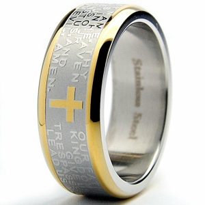 Mens Rings | Men’s Lord’s Prayer Ring Christian Cross Stainless Steel 8MM Goldtone Sizes 7-12 Jewelry Gold