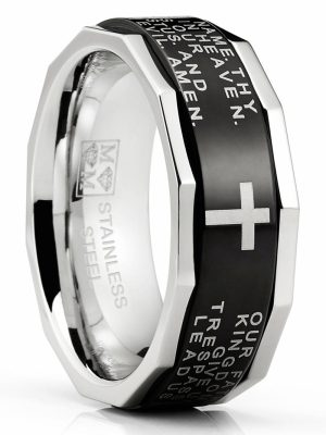 Mens Rings | Men’s Lords Prayer Stainless Steel Ring Christian Cross Bible Two-Tone 7-13 Jewelry Mens Rings