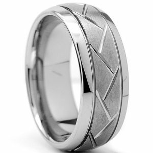 Mens Rings | Men’s Tungsten Criss Cross Grooved Engagement Wedding Band Ring 8MM Sizes 7-12 Grooved Bands Mens Rings