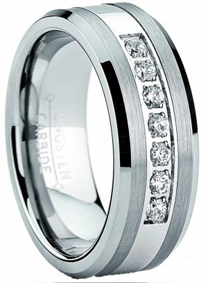 Mens Rings | Tungsten Carbide Men’s Engagement Wedding Band Ring with Center,Cubic Zirconia 8mm, Sizes 7 to 13 Cubic Zirconia Rings Mens Rings