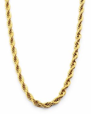 Necklaces | 14K Goldtone Stainless Steel Rope Chain Necklace 24" 4MM Lobster Lock Cubic Zirconia Rings Goldtone