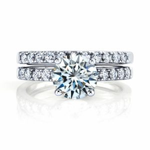 Womens Rings | 2.25Ct Round Moissanite 18K White Gold Over Silver Under Halo Bridal Set Wedding Engagement Ring Set Bridal Sets White Gold