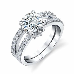 Womens Rings | 2.4Ct. Round Moissanite Sous Halo Bouquet Bridal Set Wedding Engagement Ring 18K White Gold Over Sterling Silver Bridal Sets White Gold