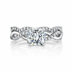 Womens Rings | 2Ct. Cushion Cut Moissanite Engagement Bridal Set Tulip Basket Setting Contoured Infinity Twist Wedding 18K White Gold Over Silver Bridal Sets White Gold