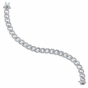 Womens Rings | Sterling Silver .925 Curb Link Style Tennis Bracelet Round-Cut Cubic Zirconia 7" Bracelets Bracelets