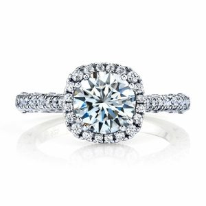 Womens Rings | Vintage 1 Carat Round Brilliant Moissanite Halo Sterling Silver Engagement Ring Engagement Rings Silver