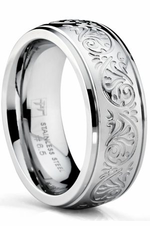 Womens Rings | Women’s 7MM Stainless Steel Ring Engraved Florentine Design Sizes 4-13 Jewelry Silver