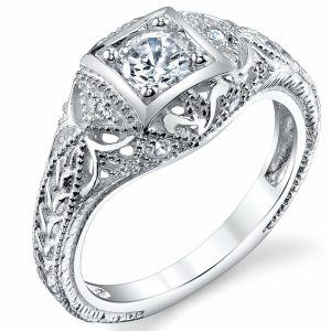 Womens Rings | Women’s Carved Sterling Silver Vintage Cubic Zirconia BridalEngagement Ring Sizes 5-9 Engagement Rings Silver