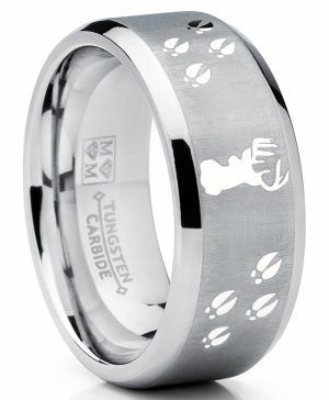 Mens Rings | 9MM Deer Track Tungsten Ring Wedding Band, Outdoor Jewelry, Men’s Hunting Ring Hunting & Outdoor Mens Rings